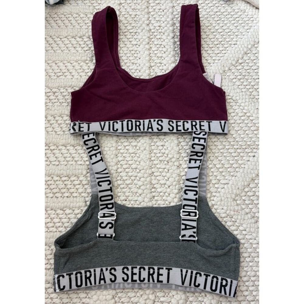 Victoria Secret Logo Band Bralettes Set of 2 Grey & Maroon Size Small - Picture 2 of 3